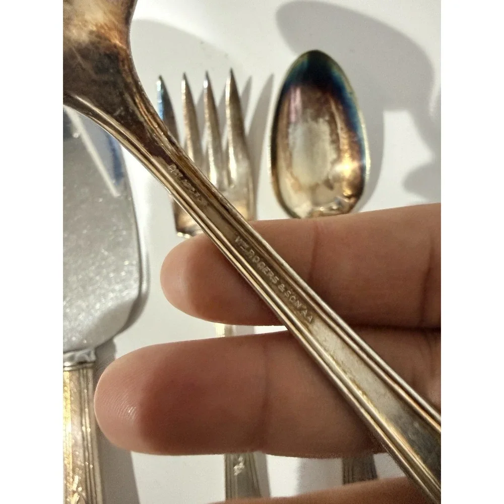 Wm Rogers &‎ Son AA Serving Utensils Cake Spoon Silverplate Art Deco 4 Pieces